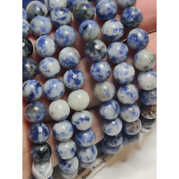 Blue Spot Jasper Stretch Bracelet 8mm round natural stone w/ felt pouch-B820 - Picture 8 of 9